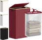 efluky Slim Laundry Basket with Lid, Narrow Laundry Hamper with Removable Bag, Skinny Dirty Clothes Basket with Bamboo Handles for Bathroom, Bedroom & Laundry Room, 75L Burgundy