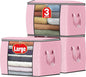 Fab totes 24 Gallons Clothes Storage, Foldable Thick Fabric Blanket Storage Bags, Containers for Organizing Bedroom, Closet, Clothing, Comforter, Organization with Handle (3 Pack,Pink)