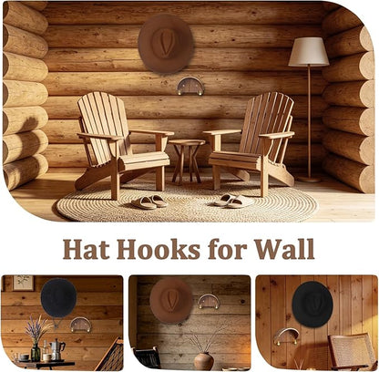 Cowboy Hat Rack for Wall（2-Pack）, Walnut Wood Cowboy Hat Holder & Hat Hooks for Wall, Non-Damaging Shape-Preserving Design for Wide Brim Hats, Compatible with Various Wall Surfaces