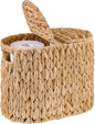 KOKODO Water Hyacinth Toilet Paper Storage Basket with Buit-in Handles, Free Standing with lid Storage Basket for Toilet Paper or Magazines, Toiletries, Cleaning Supplies Holder