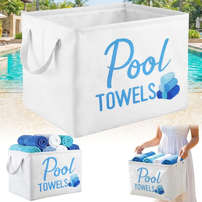 Yungyan Pool Towel Storage Basket Bin and Organizer Large Pool Towel Storage Basket Waterproof Canvas Cube with Handle Beach Gift for Outdoor Summer Seaside Home Clothes Books Toys Organization