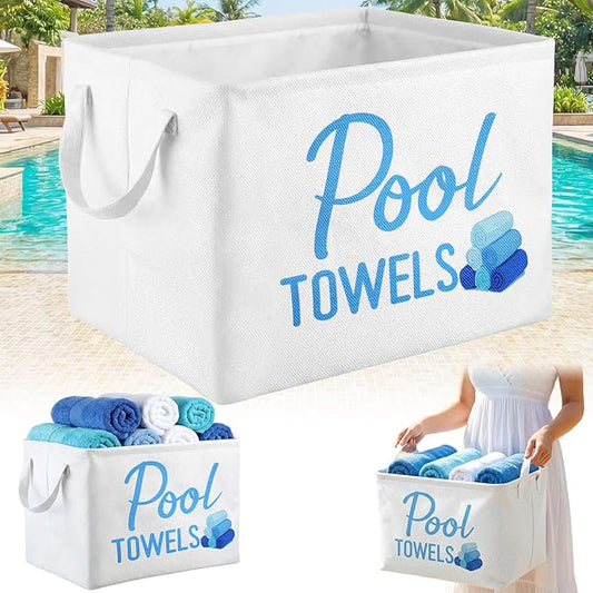 Yungyan Pool Towel Storage Basket Bin and Organizer Large Pool Towel Storage Basket Waterproof Canvas Cube with Handle Beach Gift for Outdoor Summer Seaside Home Clothes Books Toys Organization