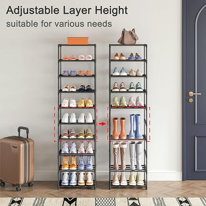 Autonomier 10 Tier Tall Shoe Rack, Narrow Lightweight Shoe Shelf, Compact Vertical Shoe Stand, Small Space Saving for Closet Floor, Dorm Storage Organizer, Front Door Entrance, Entryway