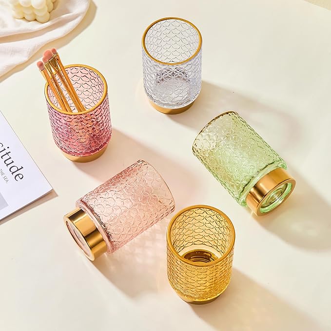Makeup Brush Holder Organizer,Toothbrush Holders,Desk Pen Pencil Holder,Multifunctional Vintage Glass Brush Cup（A44-10-US）