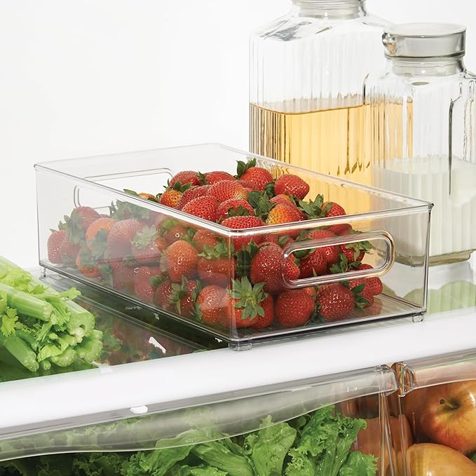 iDesign Stackable Bathroom Storage Bin with Handles for Makeup and Accessories, Clear, Made in USA