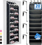 Over the Door Shoe Organizer, 20 to 30 Pairs Hanging Shoe Holder, Heavy Duty Extra Deep Pockets Shoe Storage for Closet, Anti-Scratch Hooks & FSC-Certified Bamboo - Black/Grey