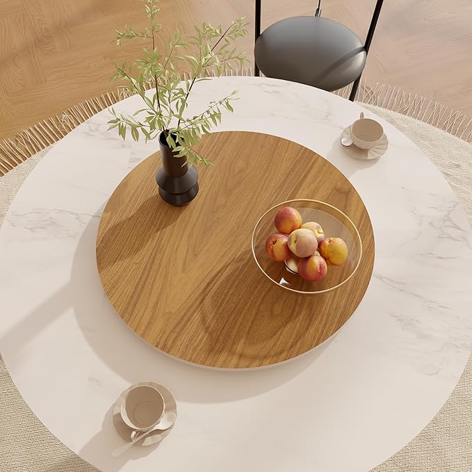 23.6" Sintered Stone Lazy Susan for Table Top- Extra Large Round Lazy Susan Organizer - Kitchen Revolution for Countertop(Walnut-Colored Wood Grain)