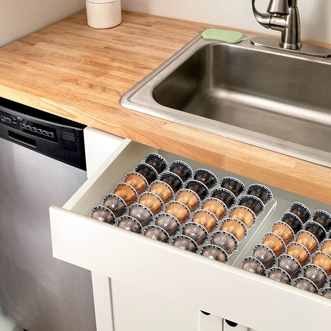 SUMERFLOS Coffee Capsule Storage Tray, Drawer Insert Organizer Holds 30 Pods Compatible with Nespresso Vertuoline Capsules Drawer of Kitchen, Home