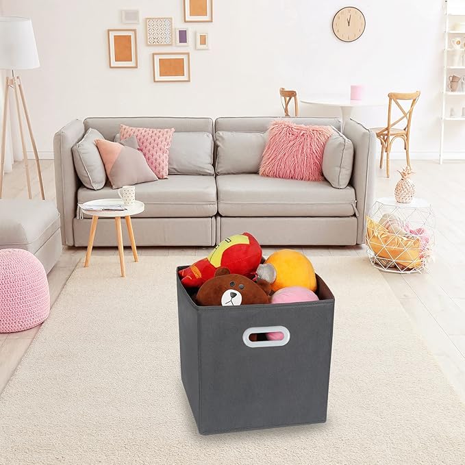 Fabric Cloth Storage Bins,Fabric Cube Organizer with Dual Handles Foldable Cube Storage Baskets for Home Bedroom Storage,Set of 3, Gray