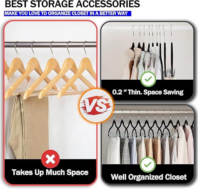 GVTECH Velvet Hangers with Clips, [24 Pack] Metal Clip Hangers for Pants - Notched Velvet Skirt Hangers for Pants, Skirts, Suit, Dresses & Shirts 360° Swivel Hook - Non Slip Felt Hangers (Black)
