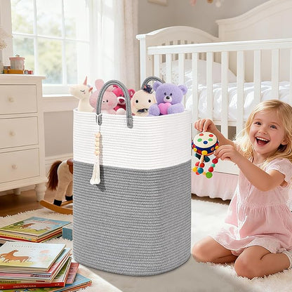 Woven Laundry Basket for Clothes, 100L Large Rectangle Laundry Hampers with Beads Tassel, Nursery Storage Basket for Toys, Tall Dirty Clothes Hamper for Bedroom Aesthetic, Laundry Room Organization