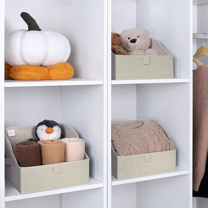 WUIKE Trapezoid Storage Bins for Closet Organizers and Storage, Fabric Closet Bins with Handles, Foldable Storage Baskets for Clothes, Purse, Blanket, Line Beige, Large, 3-Pack