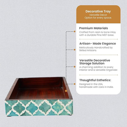 Handicrafts Home 10"x6" Vanity Tray for Bathroom Countertop, Moroccan Bone Inlay Decorative Organizer Tray for Perfume, Jewelry, Cosmetics & Dresser Decor, Rectangular Catchall Tray, Green White