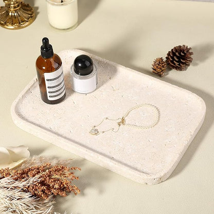 Karibiber Natural Marble Vanity Tray, 11.8" Marble/Stone Bathroom Tray Countertop, Beige Tray for Decor, Perfume Jewelry Holder, Storage/Organizer for Kitchen Sink