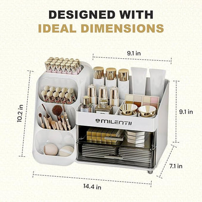 Makeup Organizer with Drawers, Large Capacity Cosmetic & Skincare Storage Box, Countertop Vanity Organizer for Bathroom, Bedroom & Dresser, ABS Plastic, White