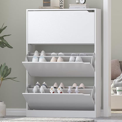 HUANLEGO Shoe Cabinet for Entryway, White Shoe Storage Cabinet with Doors 3 Flip Drawers Hidden Shoe Cabinet Modern Shoe Rack Storage Organizer for Entryway,Closet, Living Room,Hallway