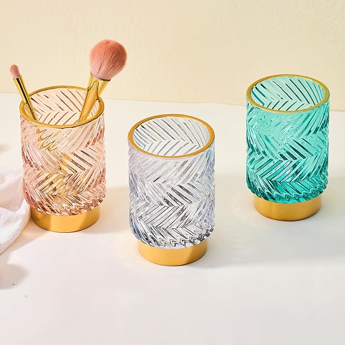 Makeup Brush Holder Organizer,Toothbrush Holders,Desk Pen Pencil Holder,Multifunctional Vintage Glass Brush Cup（A40-10-US）