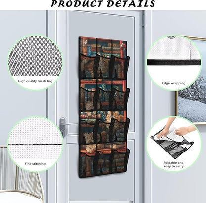 Books Behind Door Organizer 12 Pockets Door Hanging Shoe Organizer for BedRoom Space Saving Multi-Funtion Storage Bag Large Capacity Cats Wall Hanging Storage