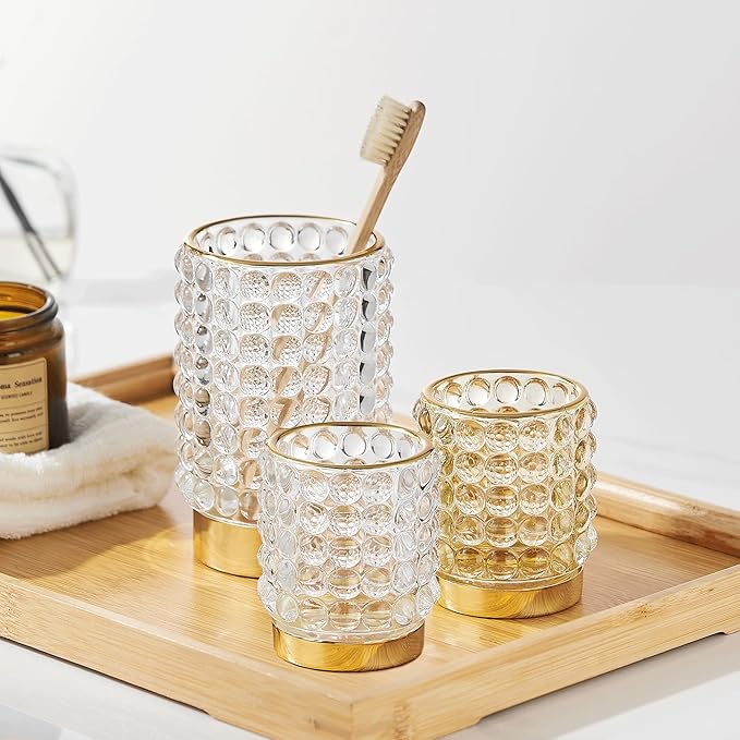 Makeup Brush Holder Organizer,Toothbrush Holders,Desk Pen Pencil Holder,Multifunctional Vintage Glass Brush Cup(A38-4-US/Clear/S)