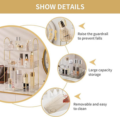 Akinbas 3 Tier Bathroom Organizer Countertop Makeup Perfume Tray Skincare Organizer for Bathroom Dresser Vanity (White)