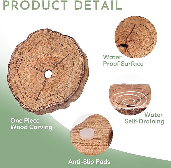 Acacia Wooden Soap Dish with Self Draining, Funny and Modern Multi Shape Design, Soap Holder for Sink Countertop, Shower & Bathroom Soap Tray。 (Tree Ring-3.94"x3.94"x0.86")