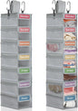 2 Pack 7 Shelf Weekly Clothes Organizer Hanging Closet for Kids with Side Pockets Weekday Shoes Rack Weekly Clothes Organizers Monday Through Weekend Foldable Storage Shelves(Gray)