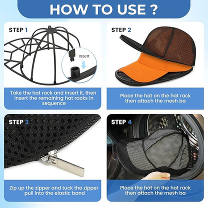 Hat Washer Cage for Baseball Caps, Hat Cleaner for Washing Machine & Dishwasher, Fits Adult & Kids Hats Baseball Cap Washing Cage, Cap Cleaner with Frame Cage and Mesh (2Pack Black)