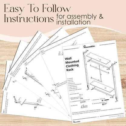 Houseables Industrial Closet System, Wall Closet System, Industrial Pipe Clothing Rack, Wall Mounted Clothes Rack, Open Wardrobe, Clothes Organizer, Floor to Ceiling, For Bedroom, Boutique, 83 x 50 IN