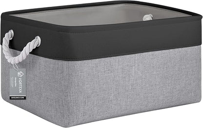 Large Storage Baskets- 15.7x11.8x8.26 inch Storage Bins for Shelves and Closet Organizing, Foldable Fabric Bin for Home Organization Clothes and Laundry (1-Pack, Black&Gray)