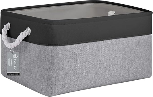 Large Storage Baskets- 15.7x11.8x8.26 inch Storage Bins for Shelves and Closet Organizing, Foldable Fabric Bin for Home Organization Clothes and Laundry (1-Pack, Black&Gray)