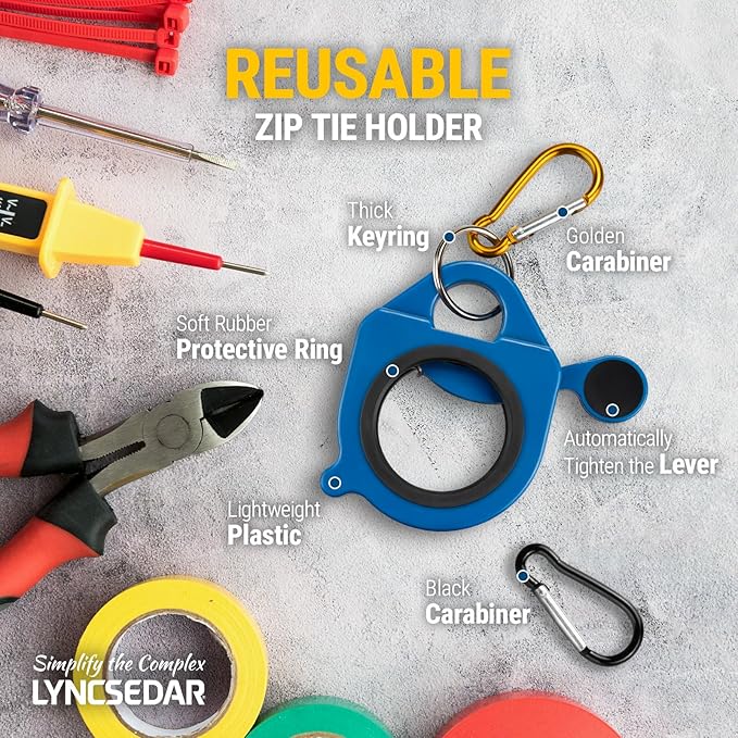 Zip Tie Holder, 8-Pack Assorted Colors WYGB Reusable Cable Tie Holder, No.5 Carabiner, ABS Plastic, Outdoor Use, Heavy Duty Ziptie Organizer Clip for Electrician Tool Belt Wrap Storage
