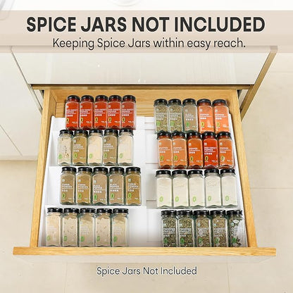 Bamboo Spice Drawer Organizer, (Need 3.1” Deep Drawer) Expandable 4 Tier Spice Rack for Cabinet (From 12" to 23" Wide), Seasoning Storage Insert, Spice Organizer for Drawer,Jars Not Included