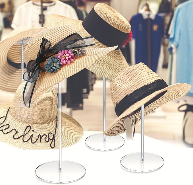 Qunclay 8 Pieces Clear Acrylic Hat Stand Wig Display Rack with Pedestal and Round Base Hat Holder Hat Display Stand Wig Holder for Multiple Wigs for Hat Watch Jewelry Display (13.8 Inch)
