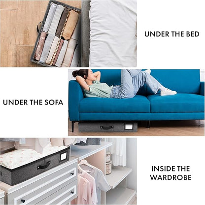 HOMELUX THEORY 2pc Under Bed Storage Containers, Bedroom Under the Bed Drawer Storage Organizer with Bins and Lids, Medium Underbed Clothes Storage Box Ideal for Blanket, Fabric, & Shoes (Dark Gray)