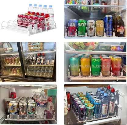 Drink Organizer for Fridge-White Automatic Pusher Glide,12oz 16oz 20oz-Soda Dispenser for Fridge-Holds up to 25 Cans