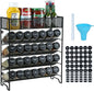 Skiileor Spice Rack Organizer with 28 Spice Jars, Black Lids，Spice Labels, Chalk pen and Funnel Set for Cabinet, Countertop, Pantry, Cupboard or Wall Mount