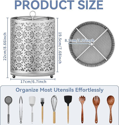 YIUKEA Extra Large Utensil Holder - 360° Rotating Cooking Utensils Caddy Countertop Organizer with Instant-Dry and Removable Base for Kitchen Tools