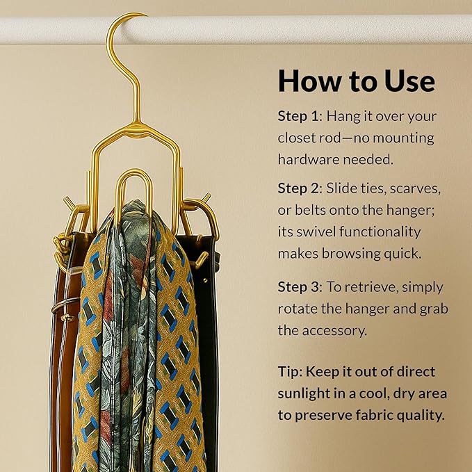 Multi-Hook Closet Organizer - Rotating Tie Rack with Storage for Belts, Ties, Scarves, and Accessories - Non-Wood Durable Cabinet Organizer for Men and Women - Space-Saving Efficient Design