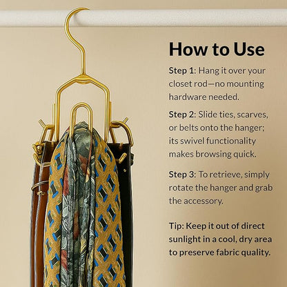 Multi-Hook Closet Organizer - Rotating Tie Rack with Storage for Belts, Ties, Scarves, and Accessories - Non-Wood Durable Cabinet Organizer for Men and Women - Space-Saving Efficient Design