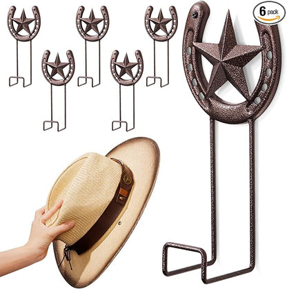 Cowboy Hat Rack Wall Mount 6 Pack Cowboy Hat Holder for Wall Western Hat Rack Horseshoe Hat Hanger Metal Iron Display and Storage for Entryway Closet Bedroom Living Room Western Gift Antique Bronze