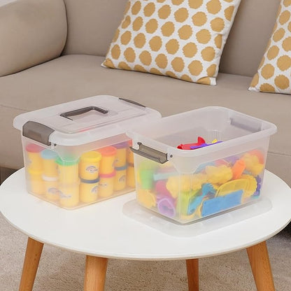Citylife 4 Packs 13.7 QT Storage Bins with Lids Clear Plastic Bins with Grey Handle Stackable Storage Containers for Organizing
