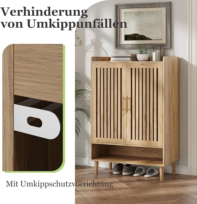 Shoe Cabinet, Large 6-Tier Shoe Storage Cabinet with Louvered 2 Doors, 44" Tall Freestanding Entryway Shoe Cabinet with Adjustable Shelves, Modern Shoe Organizer Cabinet, Shoe Rack Cabinet (Oak)