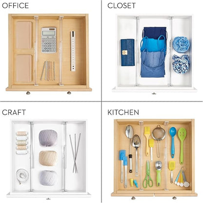 iDesign Plastic Adjustable Deep Drawer Divider, Kitchen, Dresser, Desk, Bathroom and More, The Linus Collection – Set of 2, Expandable 13.25” – 20.75”, Clear