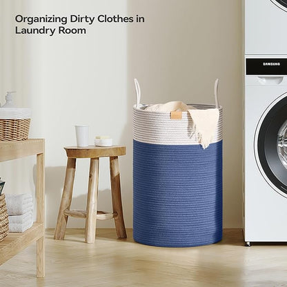 Nunsino Laundry Hamper 75L,Large Laundry Basket for Clothes,Decorative Storage Basket for Blankets,Cotton Rope Woven basket for bedroom,Navy Blue