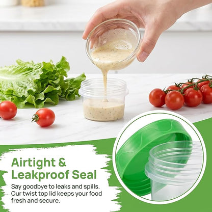 EONJOE 2 oz Plastic Containers with Lids Small Salad Dressing Container To Go Condiment Sauce Dipping Cups Jar Airtight,12-pack