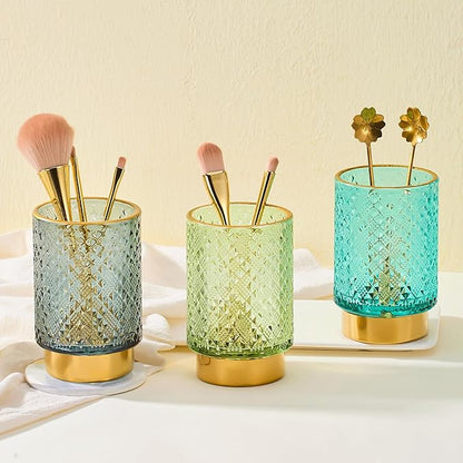 Makeup Brush Holder Organizer,Toothbrush Holders,Desk Pen Pencil Holder,Multifunctional Vintage Glass Brush Cup（A45-7-US）