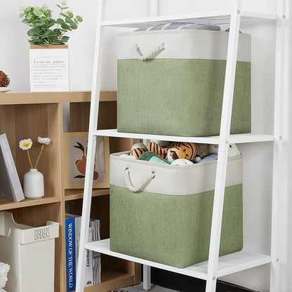 Temary Cube Storage Bins 13x13 Storage Cubes Basket for Gifts Empty, 4 Pack Large Storage Basket with Handles, Decorative Storage Baskets for Home (White&Green)