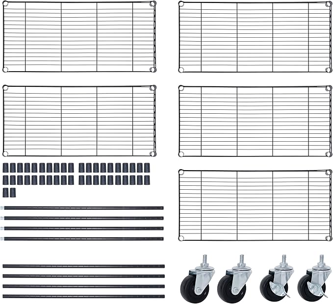 SUPER DEAL Black 5-Shelf Heavy Duty Storage Wire Shelving Unit with Wheels for Restaurant Garage Pantry Kitchen Garage Rack (30L x 14W x 63H)