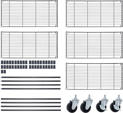 SUPER DEAL Black 5-Shelf Heavy Duty Storage Wire Shelving Unit with Wheels for Restaurant Garage Pantry Kitchen Garage Rack (30L x 14W x 63H)