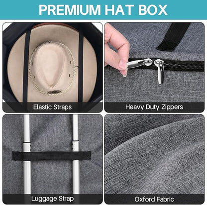 SLEEPING LAMB Hat Box for Travel and Storage, Collapsible Cowboy Cap Organizer Case for Closet with Handles, Hat Box for Women Storage and Large Cap Bag for Men Carry, Grey